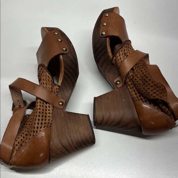 Free People Rendering Clogs Leather High Heel Shoes Open Toe Brown Size 41 US 11 - Picture 5 of 10
